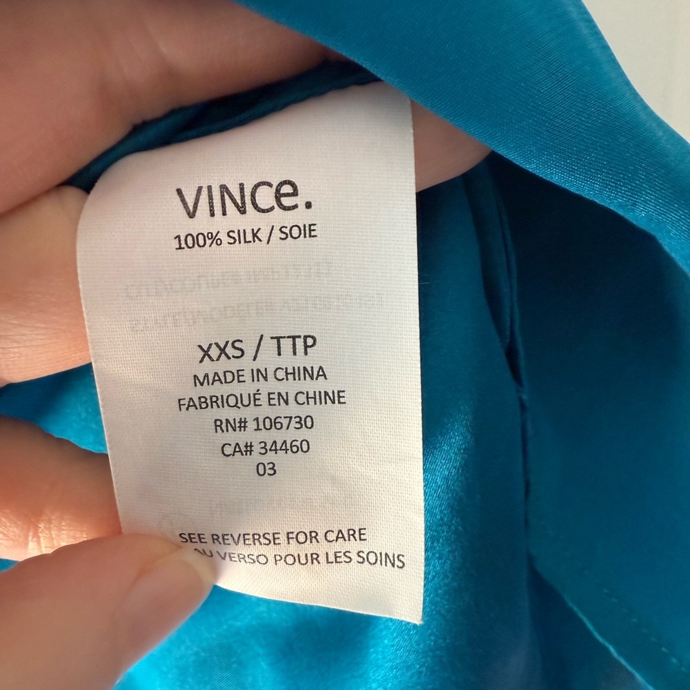 Vince Turquoise Silk Tank Top Blouse Size XXS - Picture 7 of 8